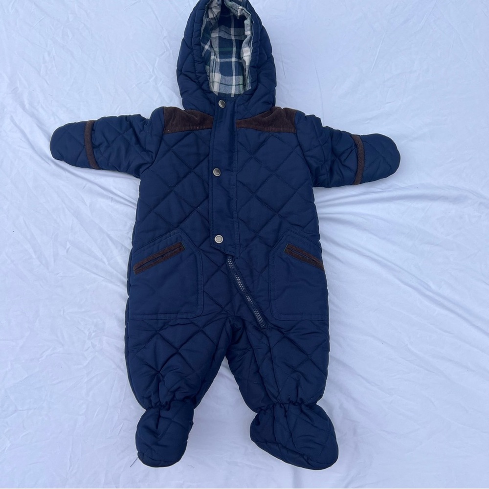 ROTHSCHILD Baby 3-6 month Infant‎ Blue Footed Snowsuit Hood Outerwear ‘MINT’